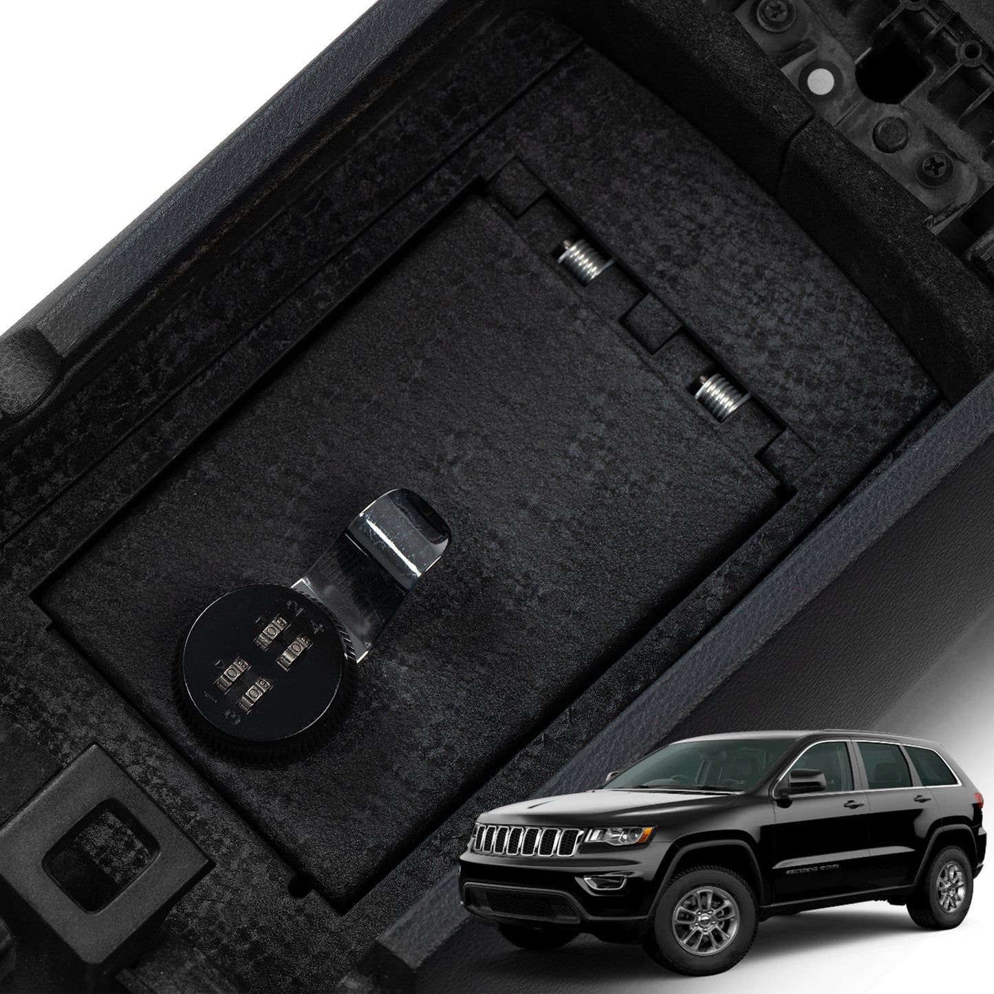 Center Console Safe Gun Safe for 2011-2022 Jeep Grand Cherokee and Dodge Durango, 4-Digit Combination Lock
