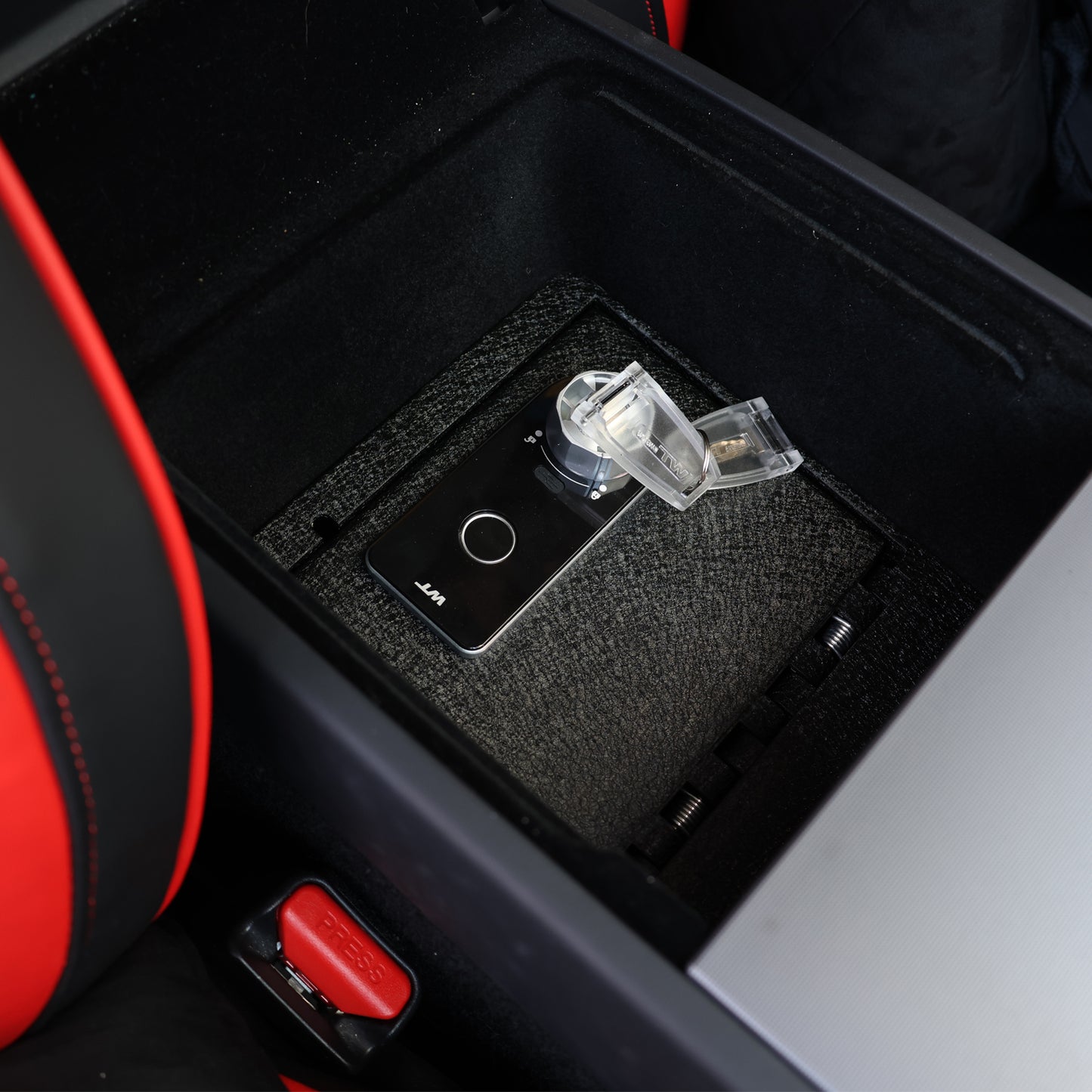 Center Console Gun Safe for 2024-2025 Tesla Model 3, Fingerprint Lock with Key