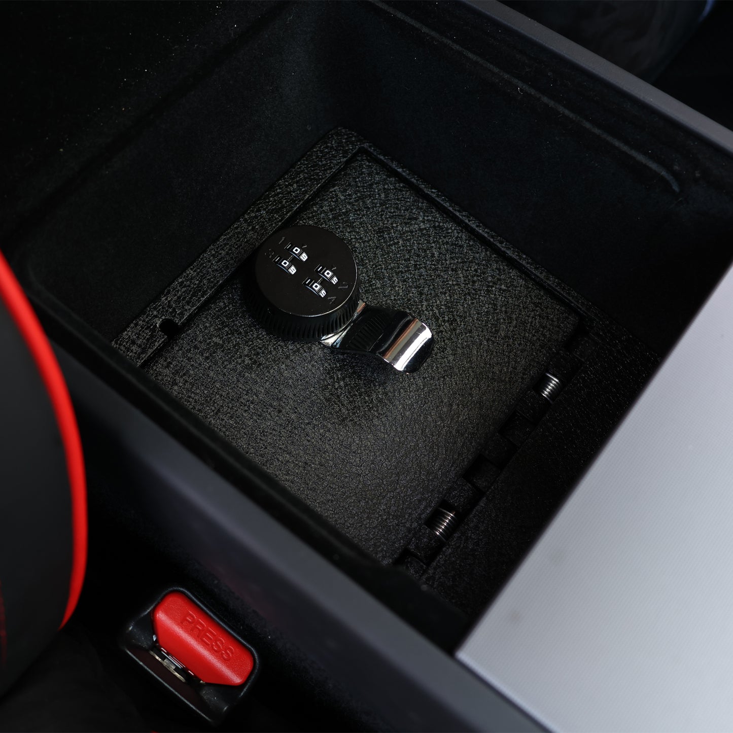 Center Console Gun Safe for 2024-2025 Tesla Model 3, 2025 Tesla Model Y, 4-Digit Combo Lock