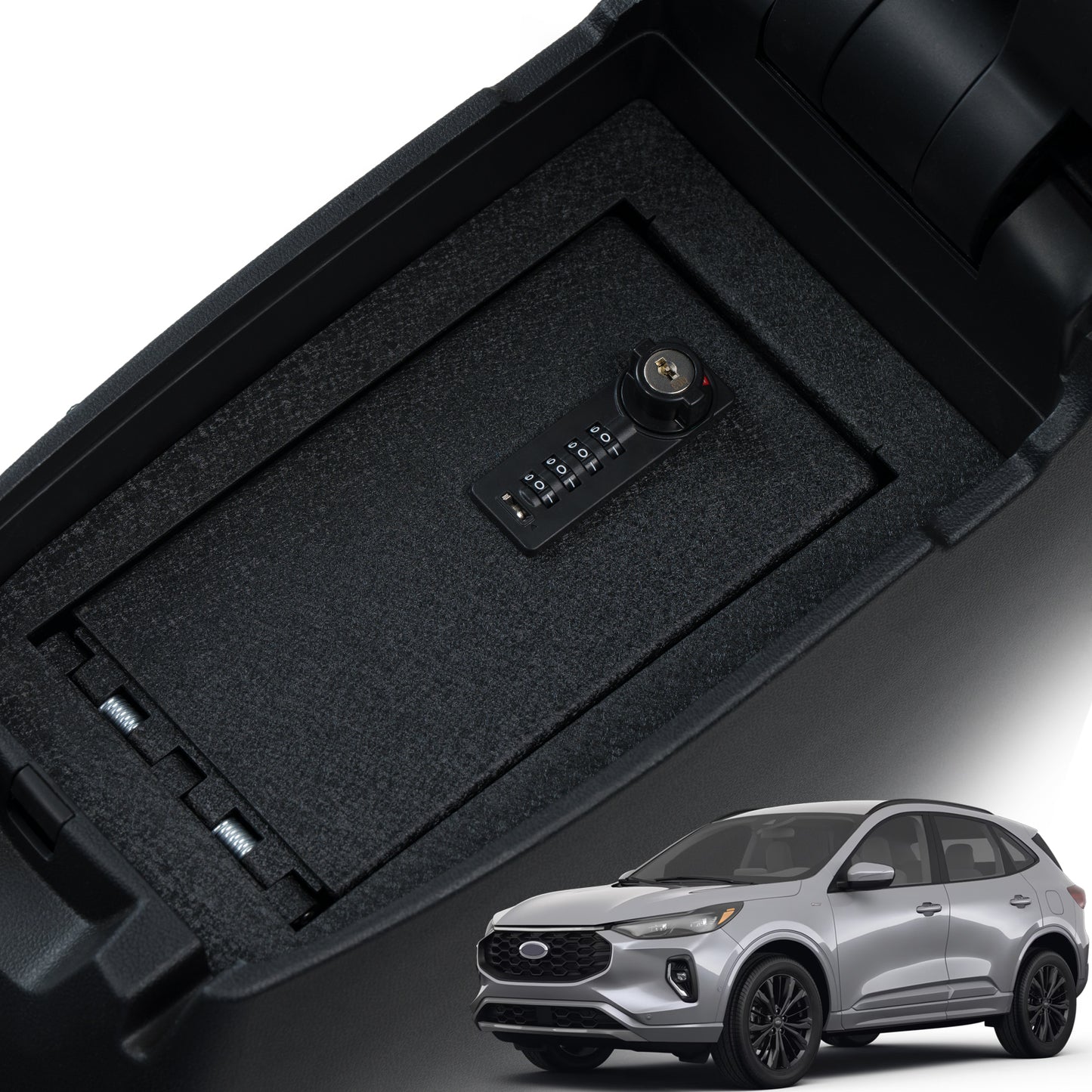 Center Console Gun Safe for 2020-2025 Ford Escape, 4-Digit Combination Lock with Key