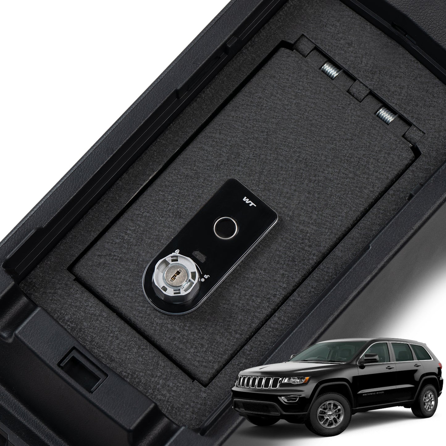 Center Console Safe Gun Safe for 2011-2022 Jeep Grand Cherokee and Dodge Durango, Fingerprint Lock with Key