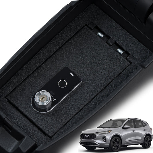 Center Console Gun Safe for 2020-2025 Ford Escape, Fingerprint Lock with Key