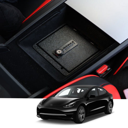 Center Console Gun Safe for 2024-2025 Tesla Model 3, 4-Digit Combination Lock with Key