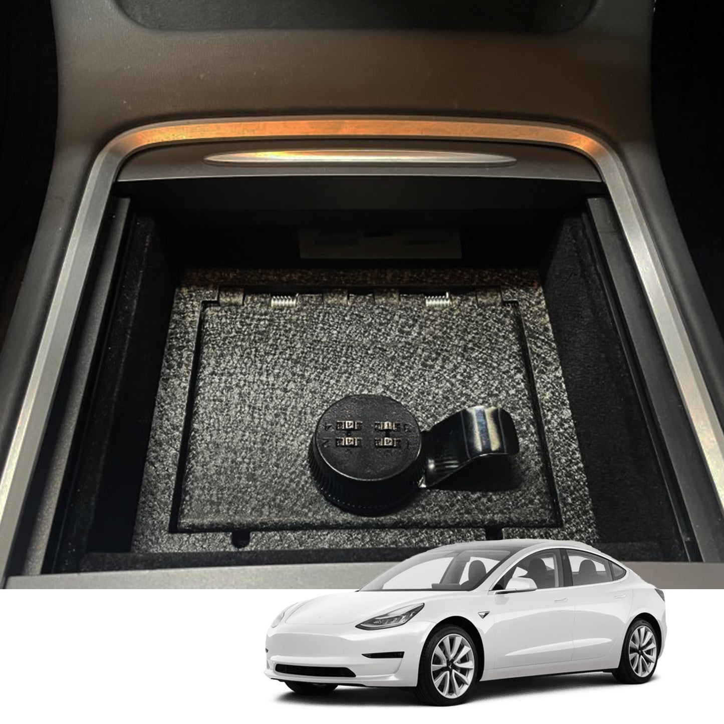 Center Console Safe Gun Safe for 2021-2024 Tesla Model Y and 2021-2023 Model 3, 4-Digit Combo Lock