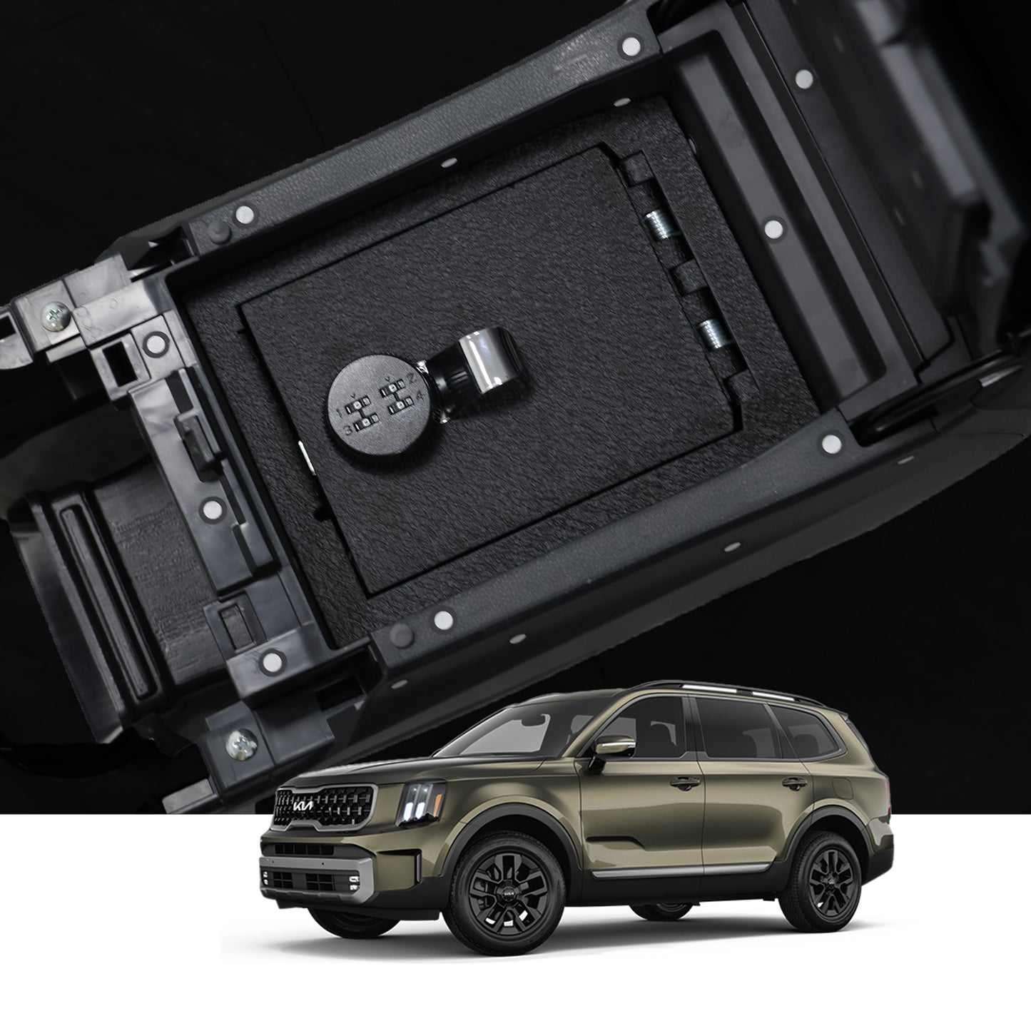 Center Console Gun Safe for 2019-2025 Kia Telluride, 4-Digit Combo Lock,Not Suitable For Cigarette Lighter Version