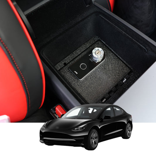 Center Console Gun Safe for 2024-2025 Tesla Model 3, Fingerprint Lock with Key