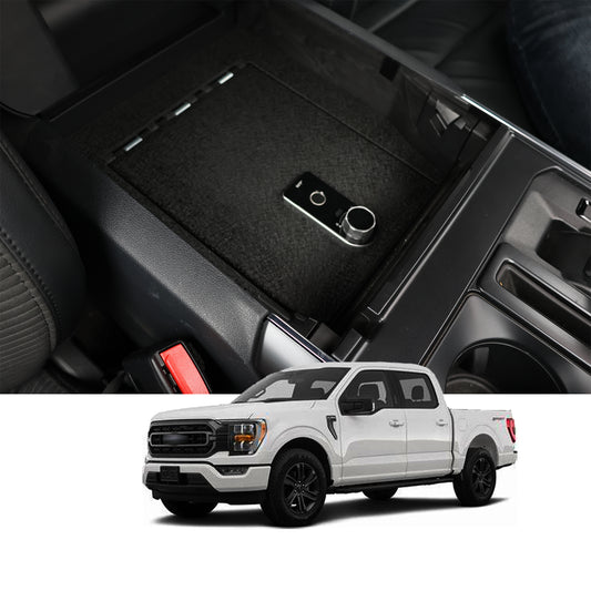 Center Console Safe Gun Safe for 2021-2024 Ford F-150 and 2021-2024 Ford F-150 Lightning, Fingerprint Lock with Key