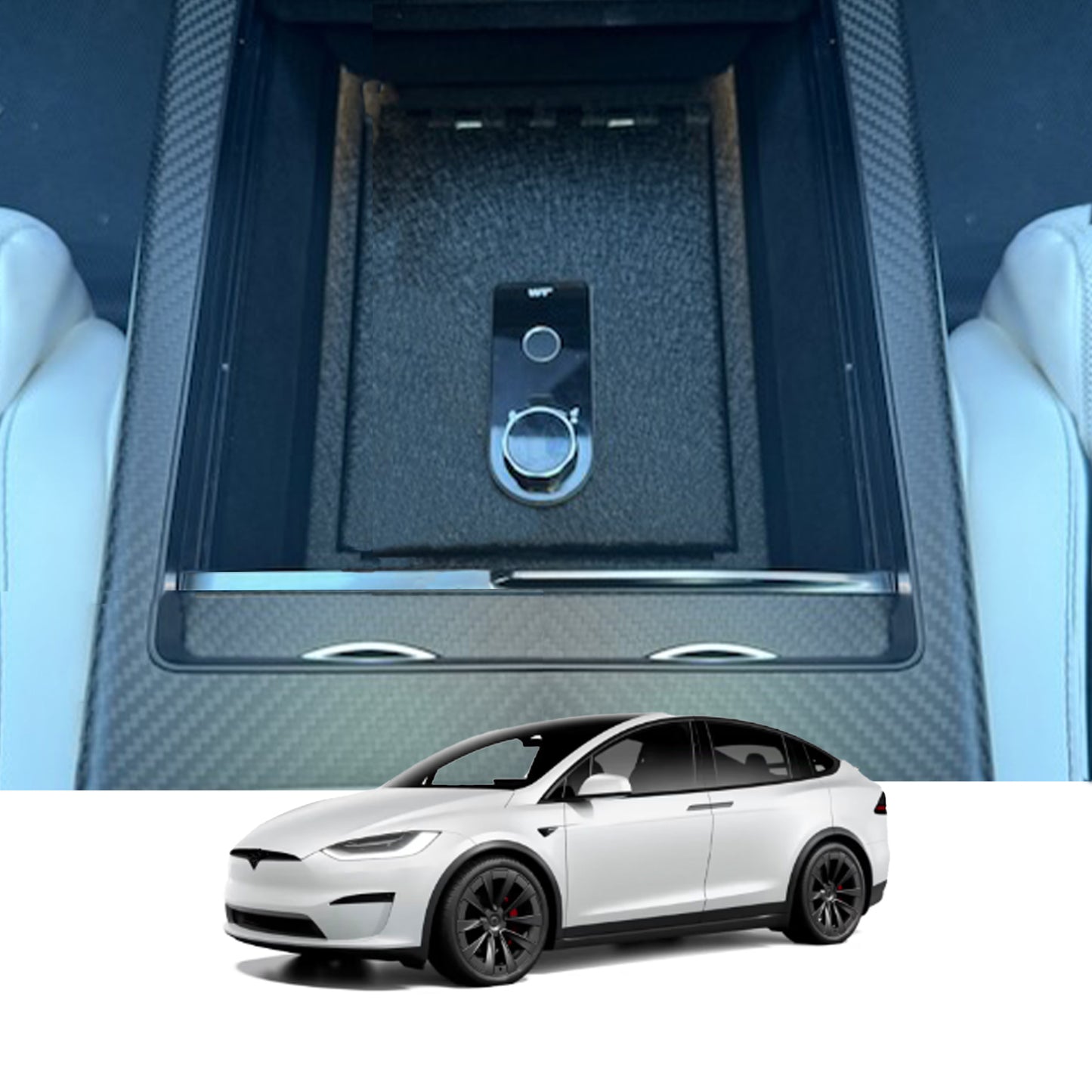 Center Console Safe Gun Safe for 2021-2025 Tesla Model X and Model S, Fingerprint Lock with Key