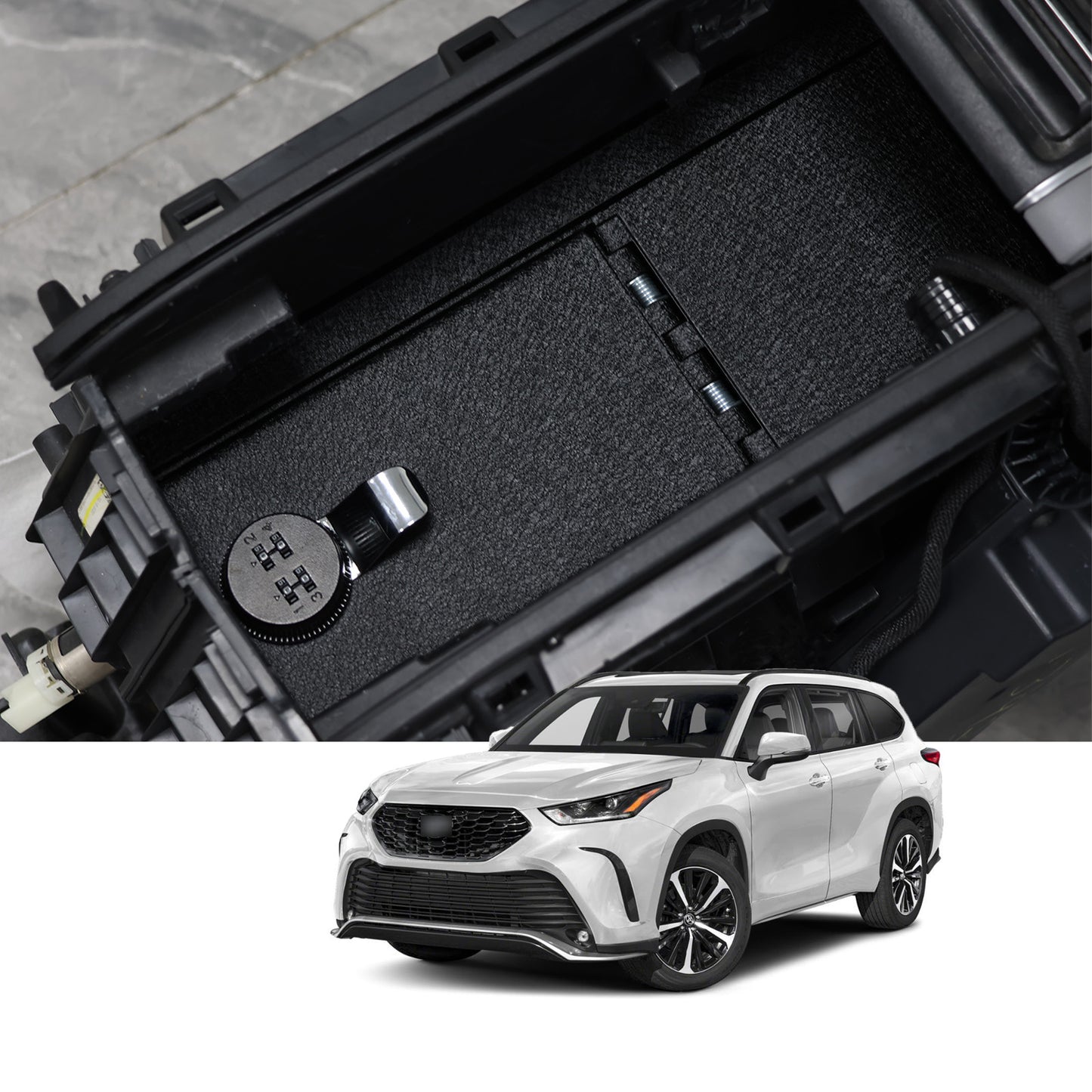 Center Console Gun Safe for 2020-2025 Toyota Highlander, 4-Digit Combo Lock