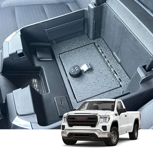 Caja fuerte para consola central para armas para Chevy Silverado 1500,2500HD,3500HD 2023-2024 GMC Sierra 1500 y 2024 GMC 2500, cerradura de combinación de 4 dígitos
