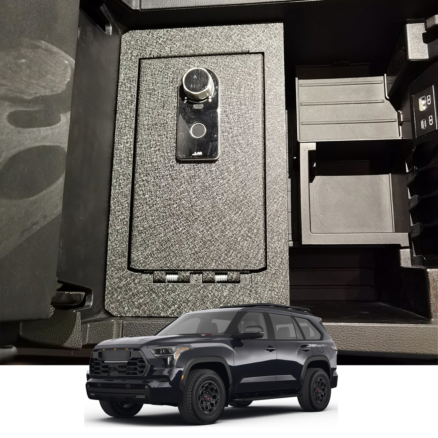 Center Console Safe Gun Safe for 2022-2026 Toyota Tundra and 2023-2026 Toyota Sequoia,Fingerprint Lock with Backup Key.