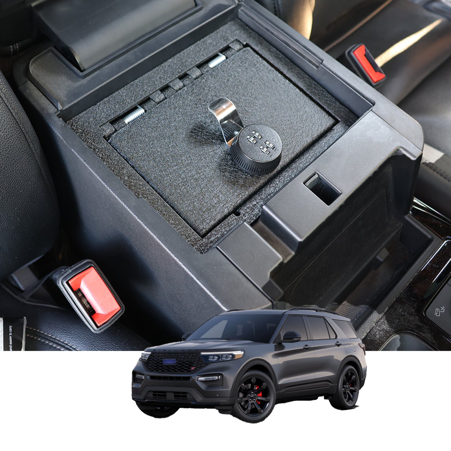 Center Console Gun Safe for 2020-2025 Ford Explorer, 4-Digit Combo Lock