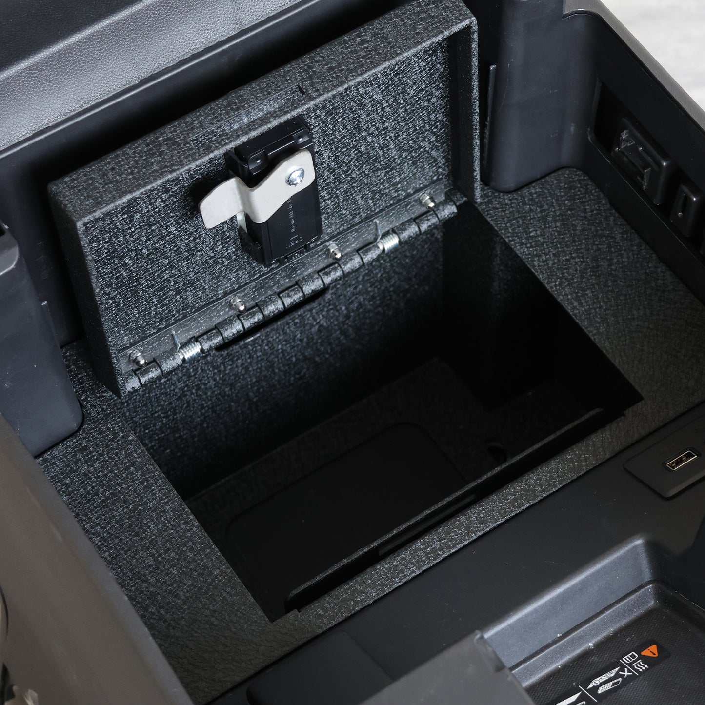 Center Console Safe Gun Safe for 2023-2026 Chevy Silverado 1500,2500HD,3500HD/GMC Sierra 1500, Fingerprint Lock with Backup Key.