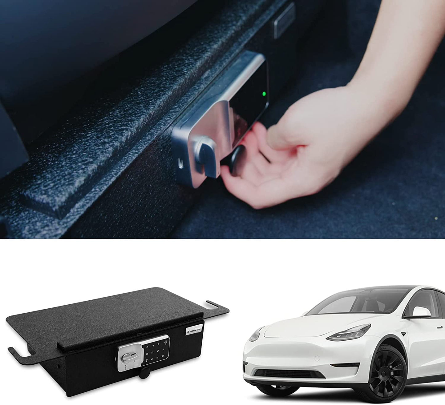 Under Seat Storage Console Vault Lock Box Compatible with 2021-2024 Tesla Model Y, Electronic Number Lock