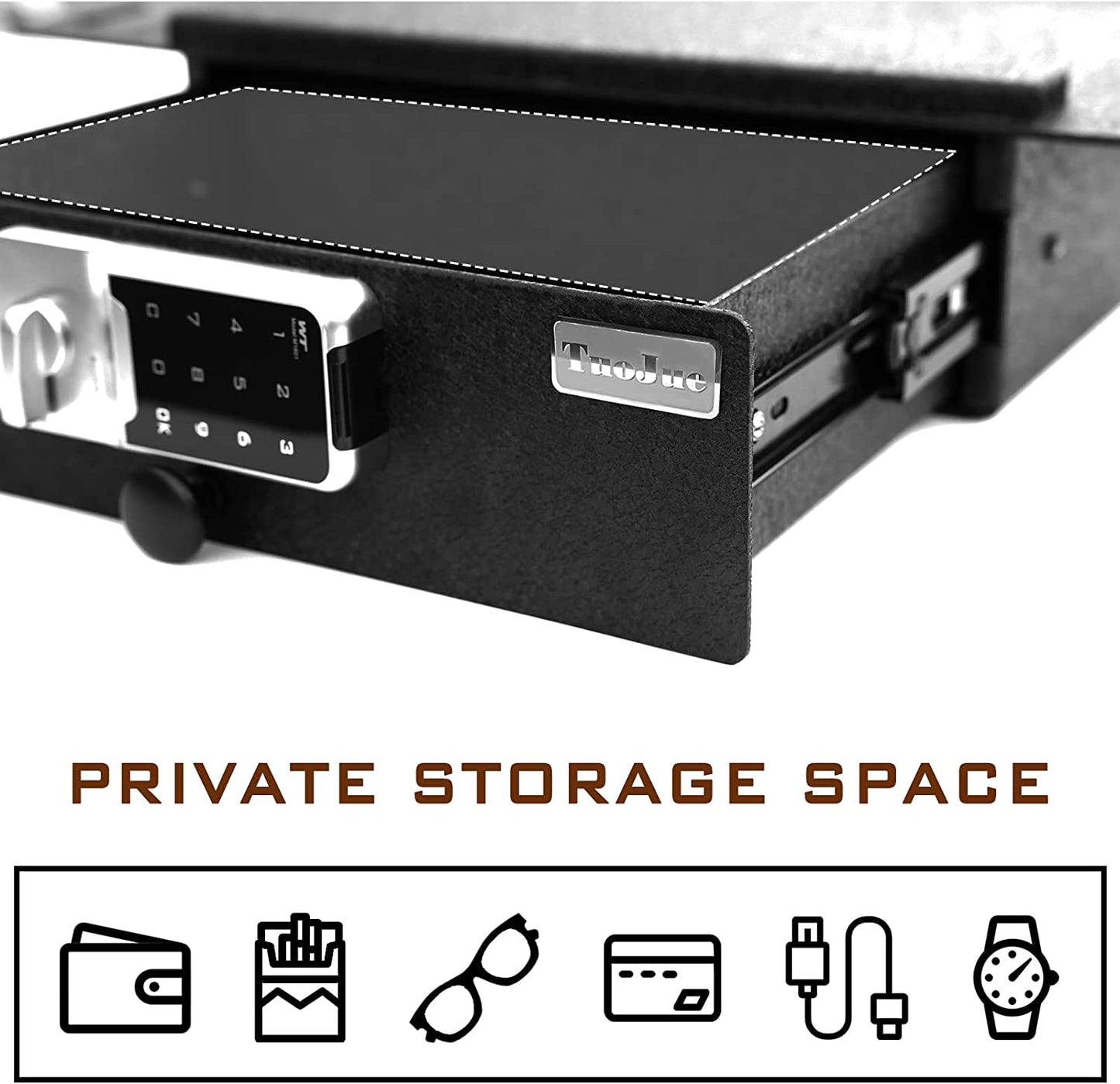 Under Seat Storage Console Vault Lock Box Compatible with 2021-2024 Tesla Model Y, Electronic Number Lock