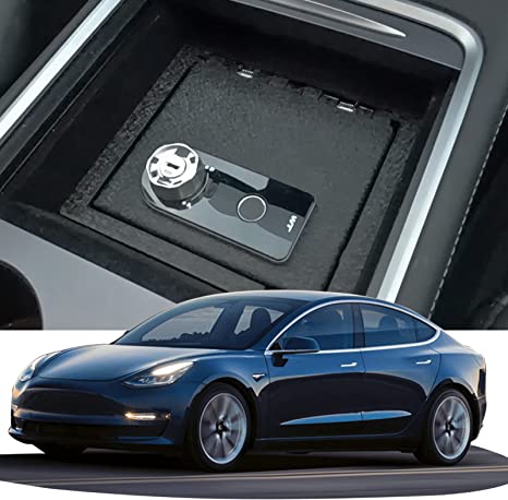 Center Console Safe Gun Safe for 2021-2024 Tesla Model Y and 2021-2023 Model 3, Fingerprint Lock with Key