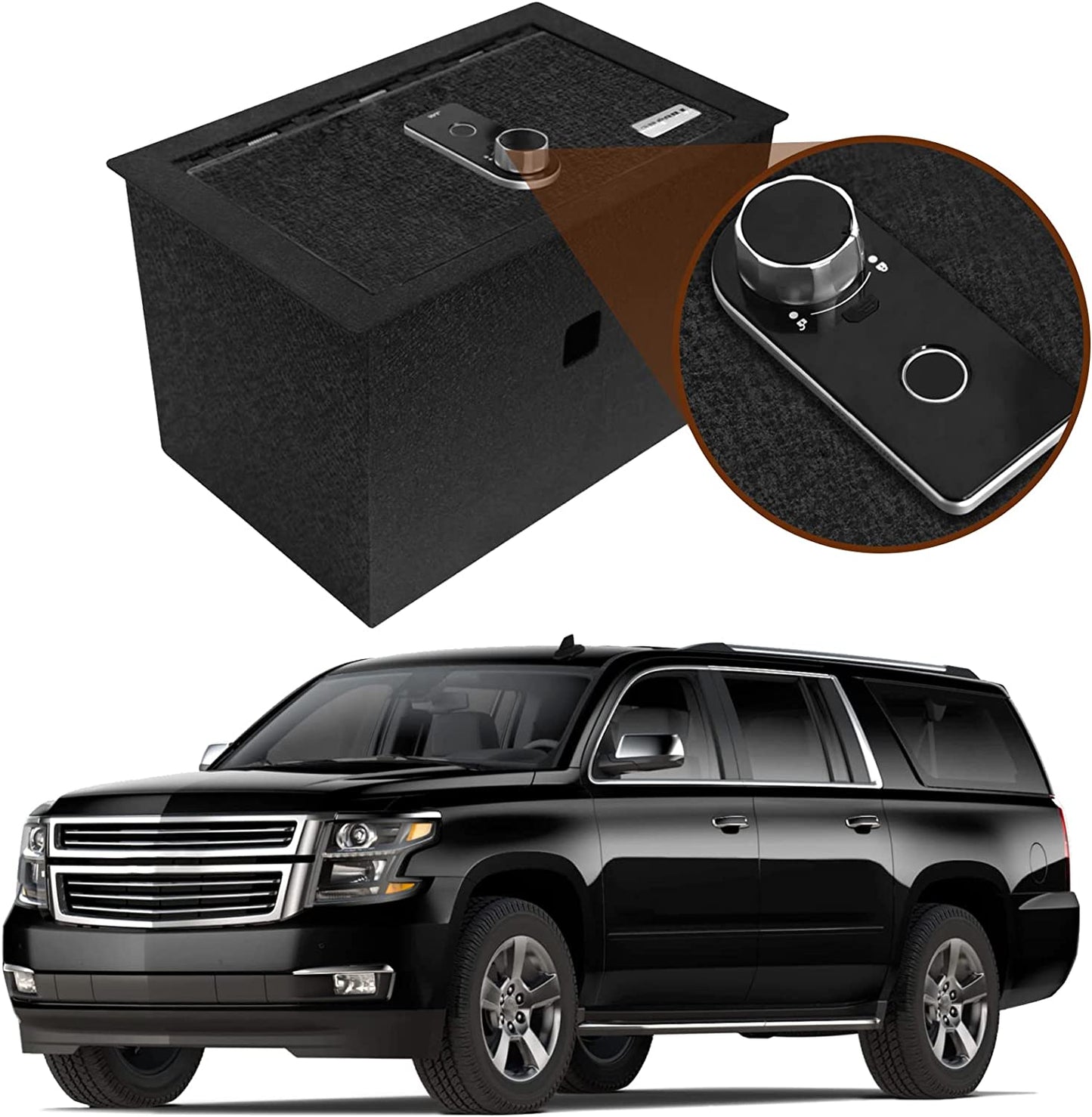Caja fuerte para consola central para armas para Chevrolet Suburban y Tahoe 2015-2020, GMC Yukon y Yukon XL 2015-2020, cerradura de huellas dactilares con llave