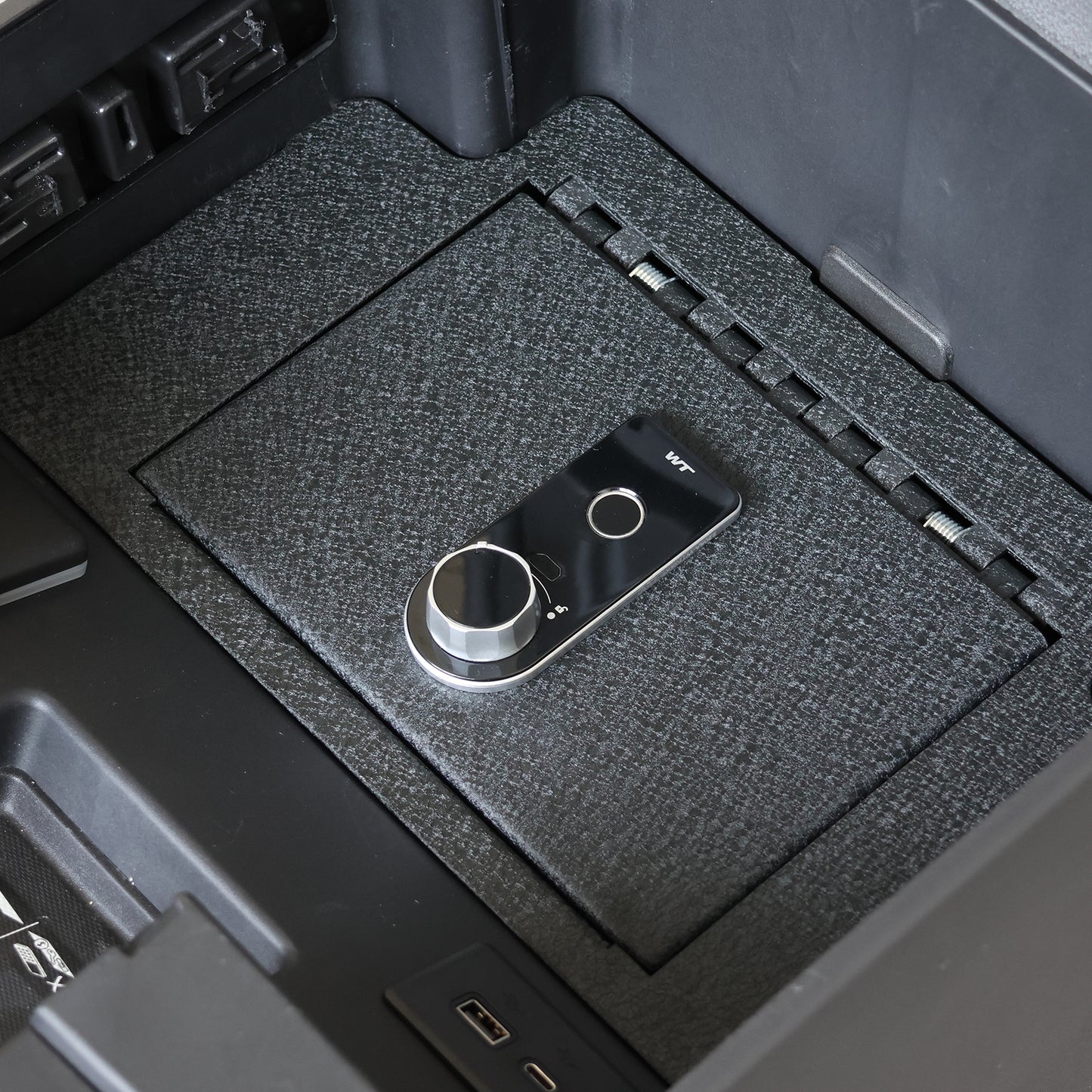 Center Console Safe Gun Safe for 2023-2026 Chevy Silverado 1500,2500HD,3500HD/GMC Sierra 1500, Fingerprint Lock with Backup Key.
