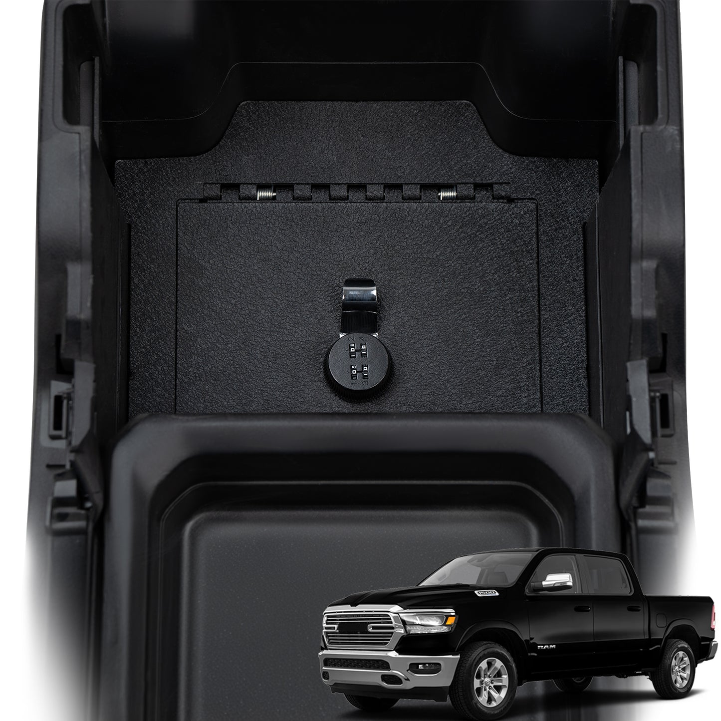 Center Console Gun Safe for 2019-2024 Dodge Ram 1500 Limited Sliding Model, 4-Digit Combo Lock