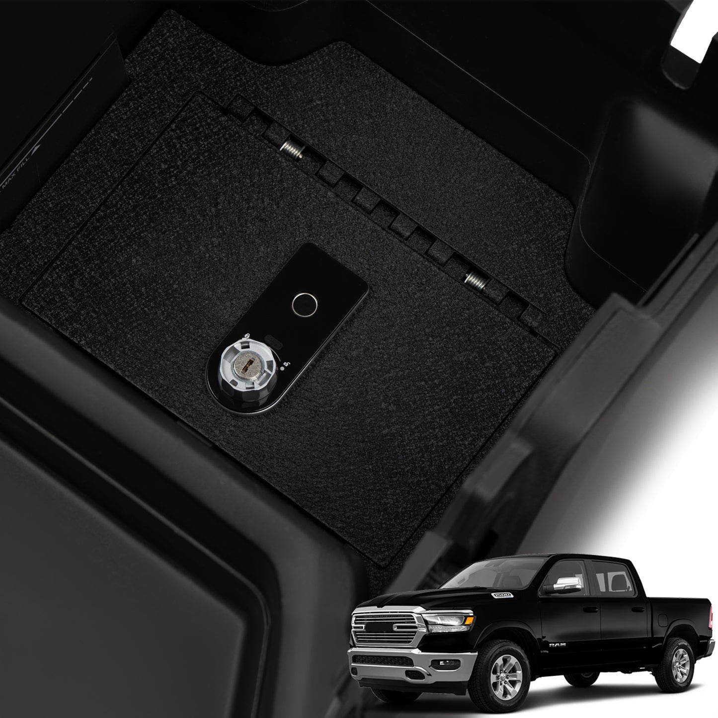 Center Console Gun Safe for 2019-2024 Dodge Ram 1500 limited Sliding Model, Fingerprint Lock with Key