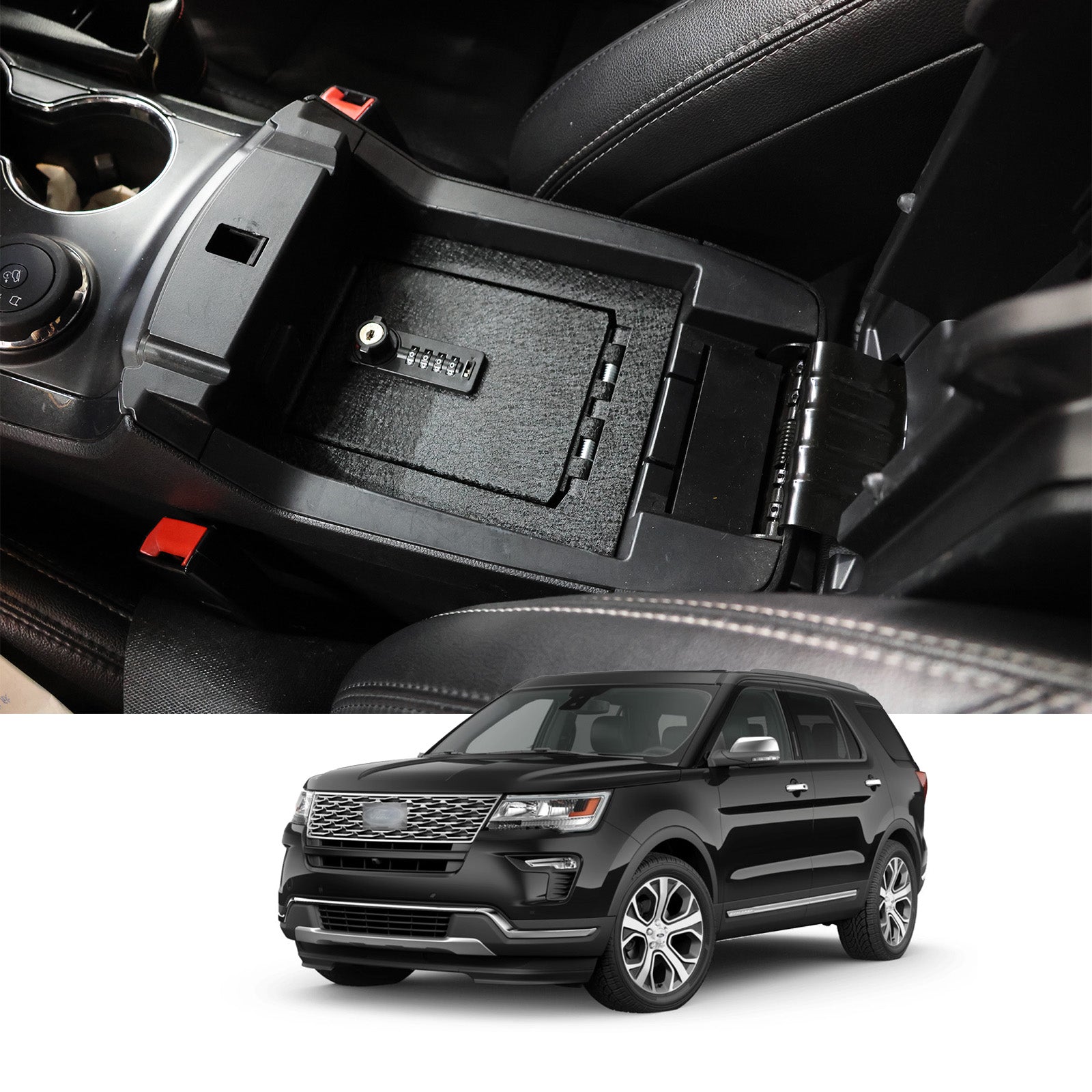 Center Console Gun Safe for 2013-2019 Ford Explorer, 4-Digit Combinati ...