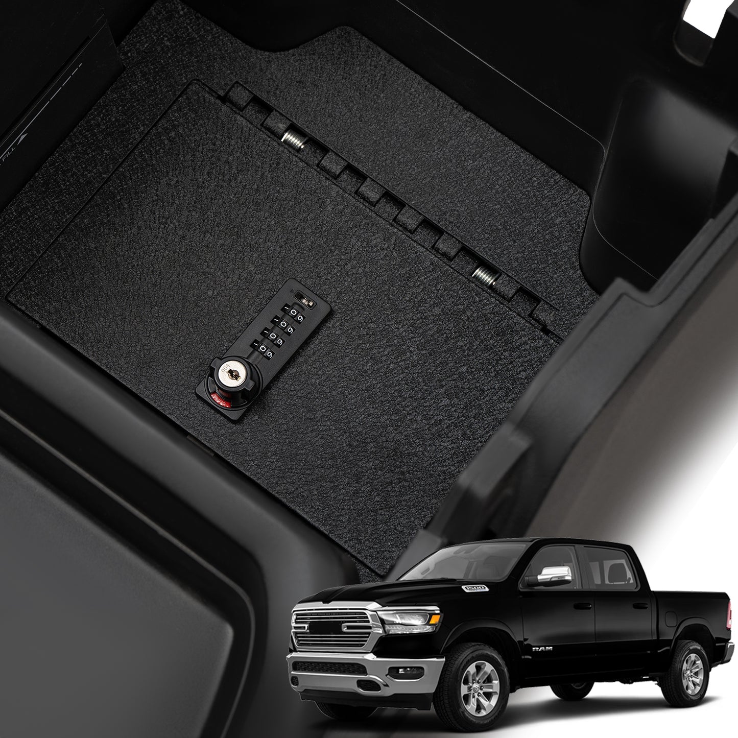 Center Console Gun Safe for 2019-2024 Dodge Ram 1500 Limited Sliding Model, 4-Digit Combination Lock with Key