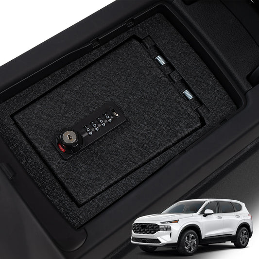 Center Console Gun Safe for 2021-2023 Hyundai Santafe, 4-Digit Combination Lock with Key