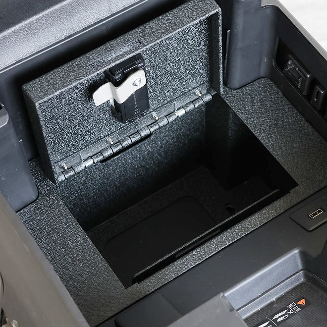A lockable steel compartment that stays out of sight