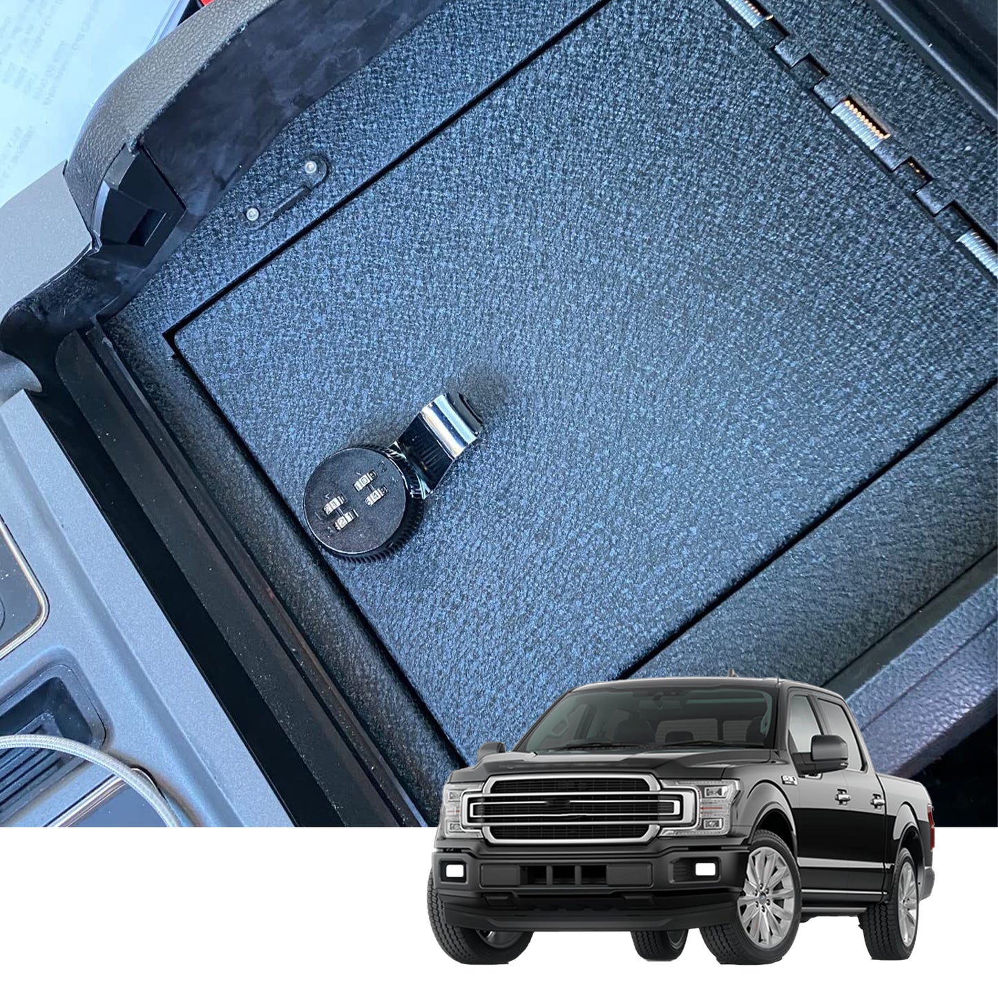 Center Console Safe Gun Safe for 2015-2020 Ford F150,  2017-2022 Ford 250/350/450 Super Duty, 2018-2024 Ford Expedition with Full Floor Console, 4-Digit Combo Lock