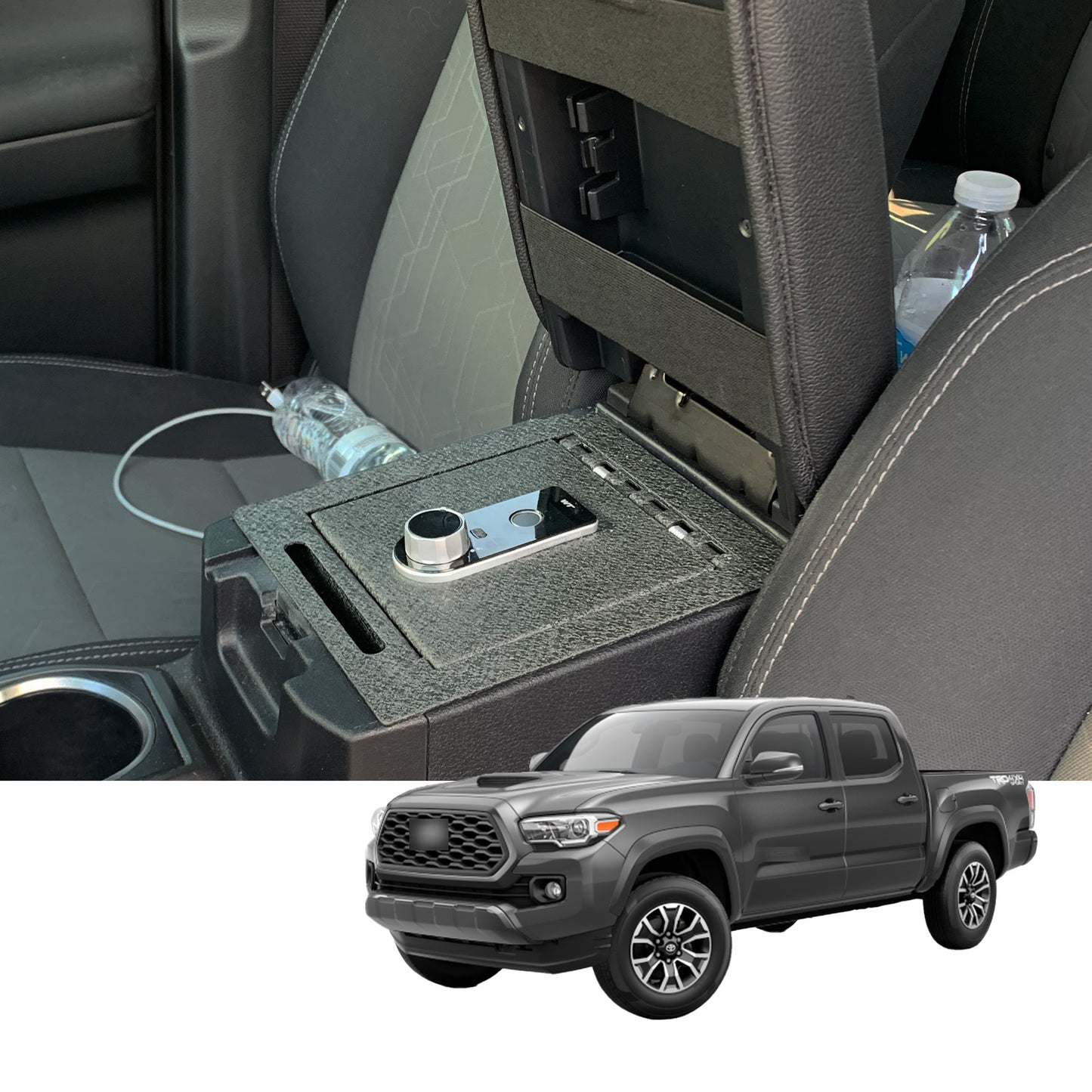 Center Console Safe Gun Safe for 2016-2023 Toyota Tacoma With Full Floor Console Model, Fingerprint Lock with Key