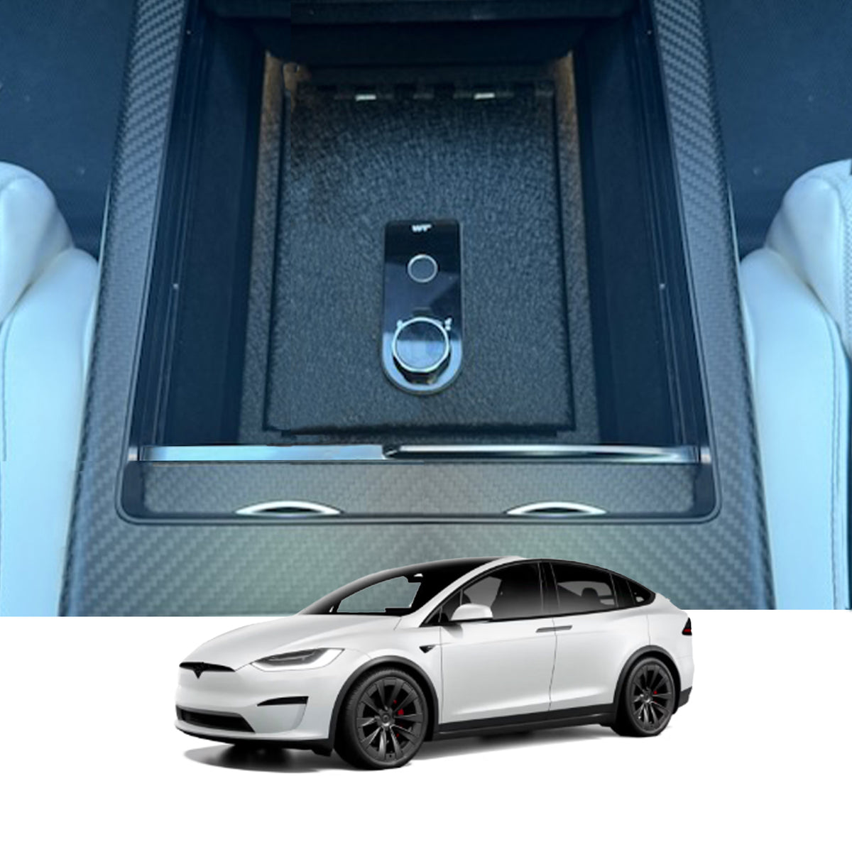 Console Safe | Tesla Model X/Model S 2021–26 | Fingerprint + Key