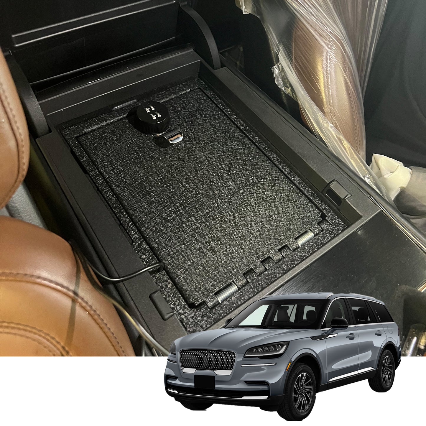 Caja fuerte para consola central para armas para Lincoln Aviator 2019-2023+, cerradura de combinación de 4 dígitos