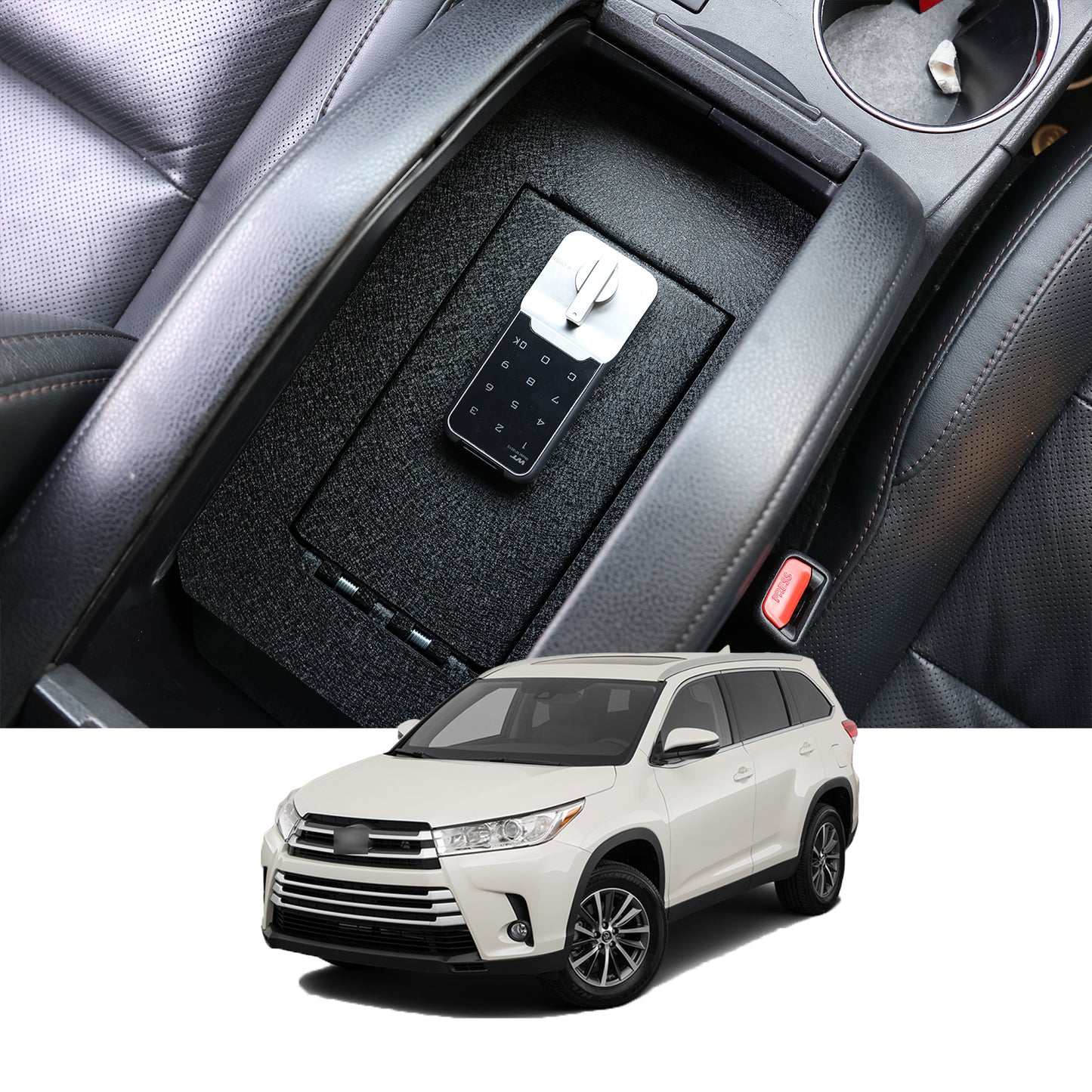 Center Console Safe Gun Safe for 2014-2019 Toyota Highlander, Electronic Number Lock