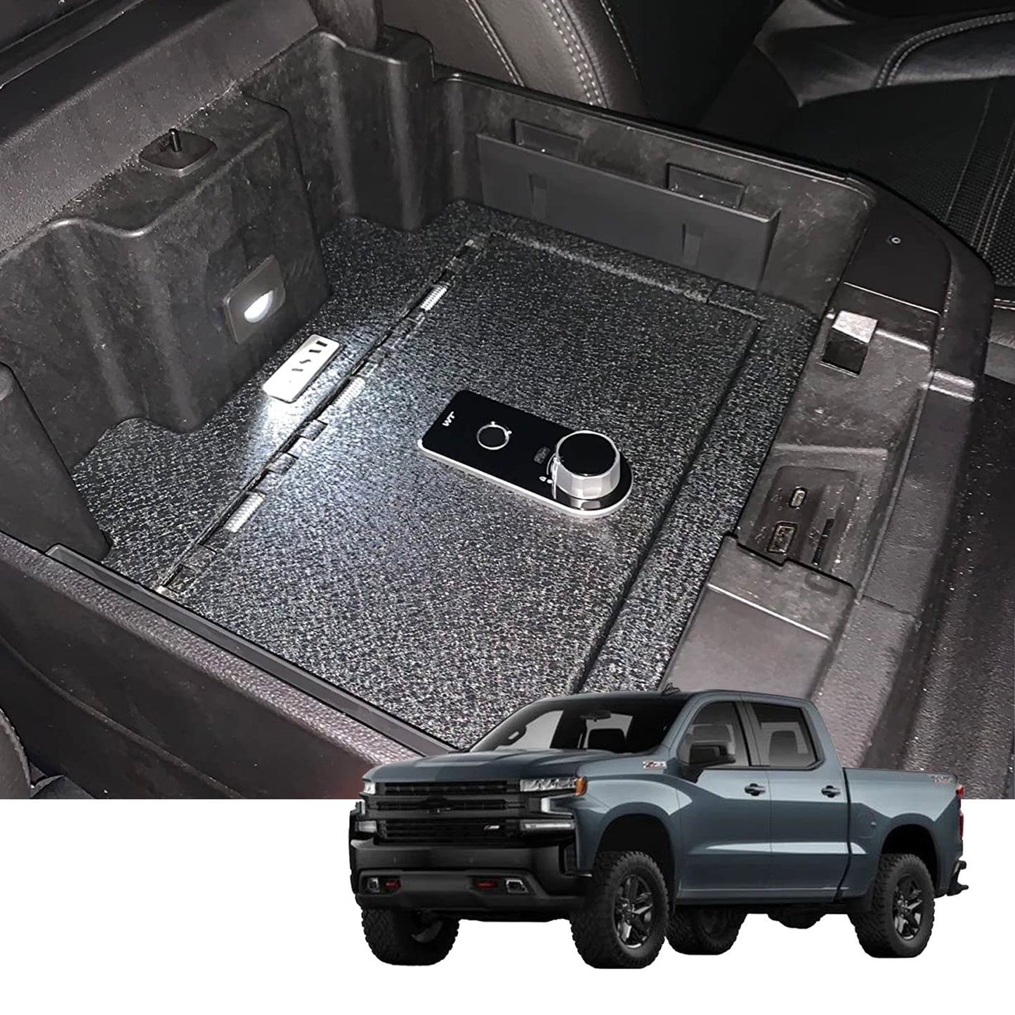 Center Console Safe Gun Safe for 2019-2022 Chevy Silverado 1500 / GMC Sierra 1500 and  2020-2022 Chevy Silverado 2500/3500/ GMC Sierra 2500/3500, Fingerprint Lock with Key