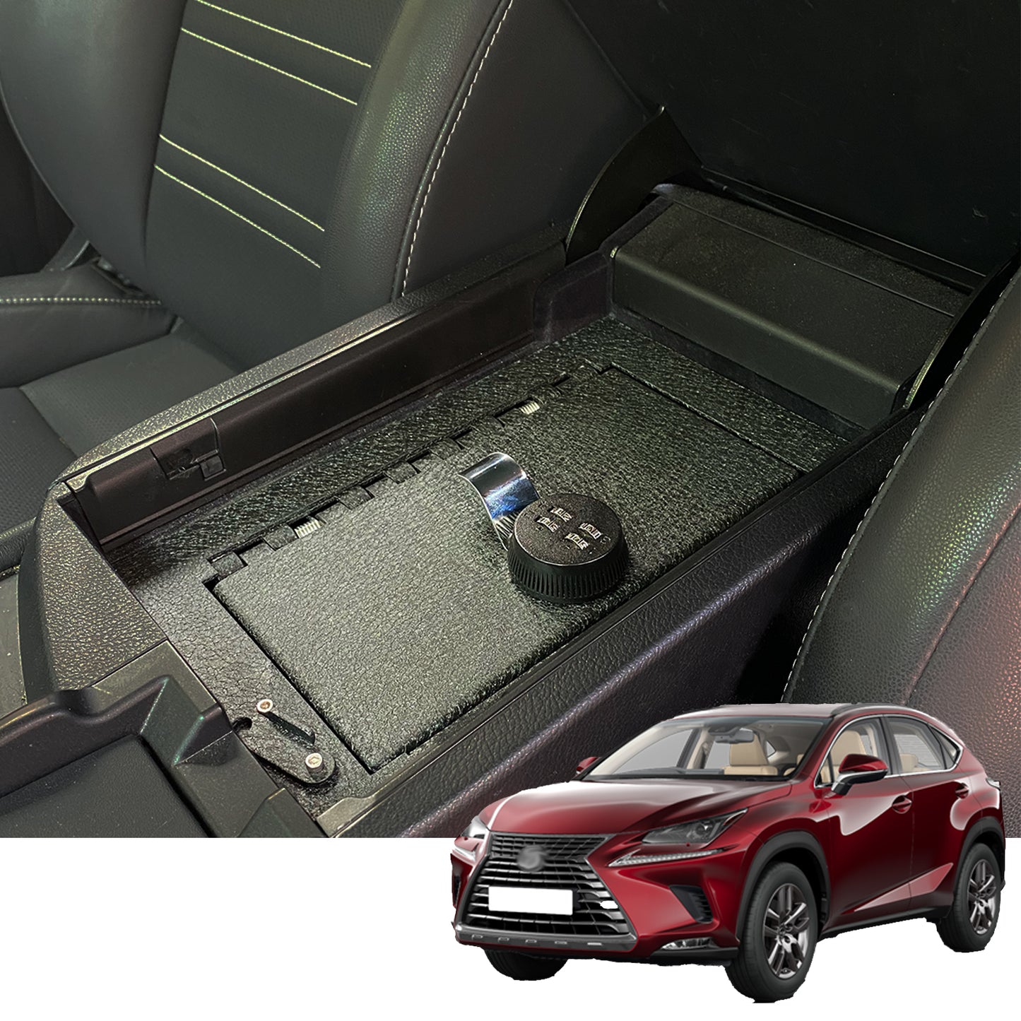 Center Console Safe Gun Safe for 2015-2020 Lexus NX200 NX300, 4-Digit Combo Lock