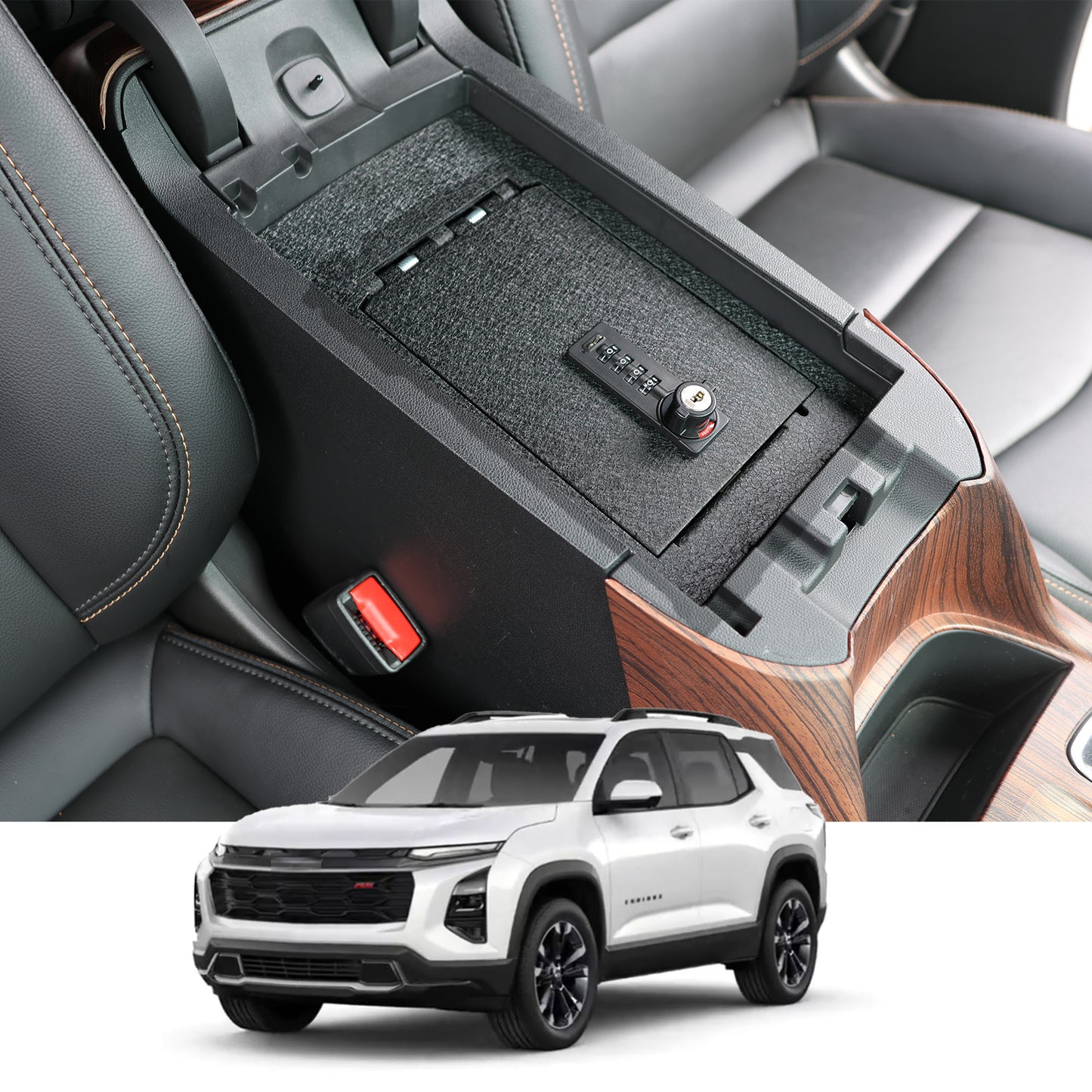 Center Console Gun Safe for 2018-2024 Chevrolet Equinox, 4-Digit Combination Lock with Key