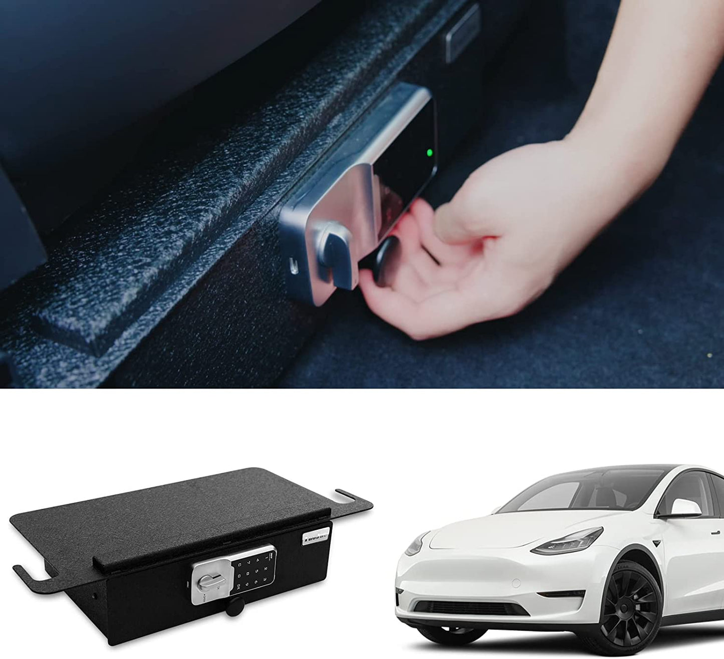 Under Seat Storage Console Vault Lock Box Compatible with 2021-2023 Tesla Model Y, Electronic Number Lock