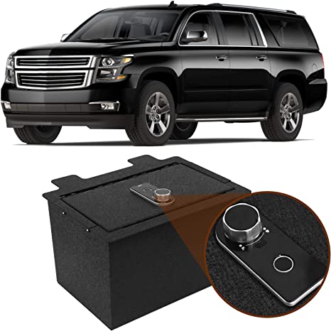 Center Console Safe Gun Safe for 2019-2022 Chevy Silverado 1500 / GMC Sierra 1500 and  2020-2022 Chevy Silverado 2500/3500/ GMC Sierra 2500/3500, Fingerprint Lock with Key