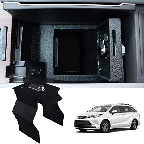 Center Console Safe Gun Safe for 2021-2024 Toyota Sienna, Fingerprint Lock with Key
